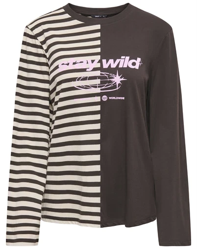 Only - ONLAva L/S Half Striped T-Shirt - Black Coffee